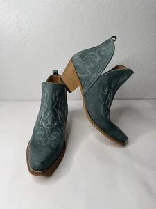 MYRA Maisie Booties Stitched Leather Boots Turquoise Womens Size 10 Cowgirl Farm - Picture 1 of 15