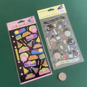 Vtg Stickopotamus Binder Stickers- Happy New Year Birthday Celebration Neon - Picture 1 of 2