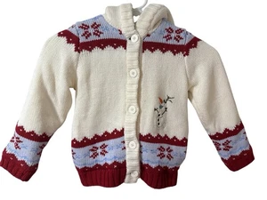 EUC Disney Children’sOlaf Frozen Fair Isle Knitted Hooded Cardigan Sweater Sz 4t - Picture 1 of 6