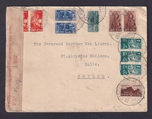 South Africa 1942 censored cover to Ceylon 11 stamps inc. pairs & triplets - Picture 1 of 2