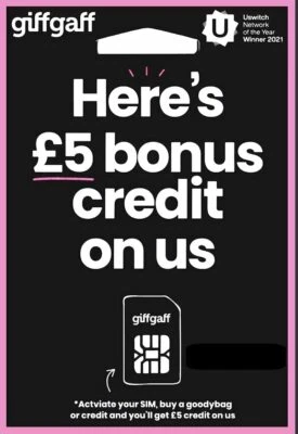 NEW giffgaff Sim Card Pay As You Go Micro Nano PAYG FREE £5* Credit gifgaf giff