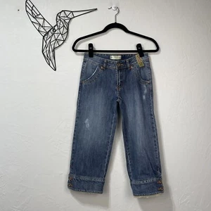 Girls OLD NAVY Size 12 "HIPSTER" BLUE JEAN CROPPED PANTS Capris Faux Fur Hem - Picture 1 of 12