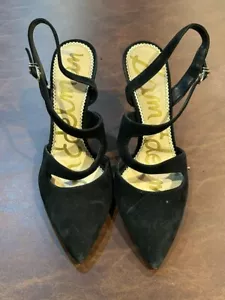Sam Edelman Women's Hollyn Strappy Slingback Pumps 4" Heels size 7.5 Black Suede - Picture 1 of 10