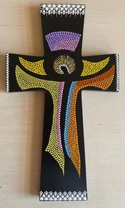 Hand Painted CROSS ~ Dot Art ~ Artist Original - Easter ~ Jesus - Heart   L6 - Picture 1 of 4