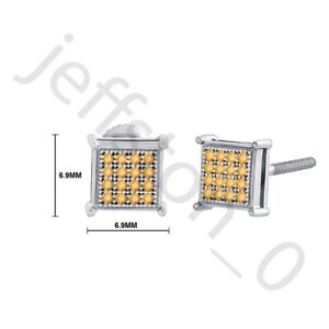 0.06ct - 0.64ct Created Citrine Pave Set 5.9MM- 14.1MM Square Stud Earrings