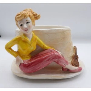 Relpo Planter#5759 MCM Teenage Girl w ponytail & guitar Hat shape Made in Japan - Picture 1 of 5