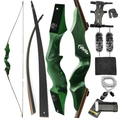 60" Takedown Longbow Archery Wooden Riser 20-60lbs Limbs Bamboo Target Shooting - Image 1 of 4