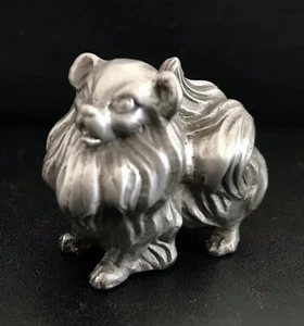 Solid Pewter Silver POMERANIAN Dog Puppy Highly Detailed Figurine Statue - Picture 1 of 3