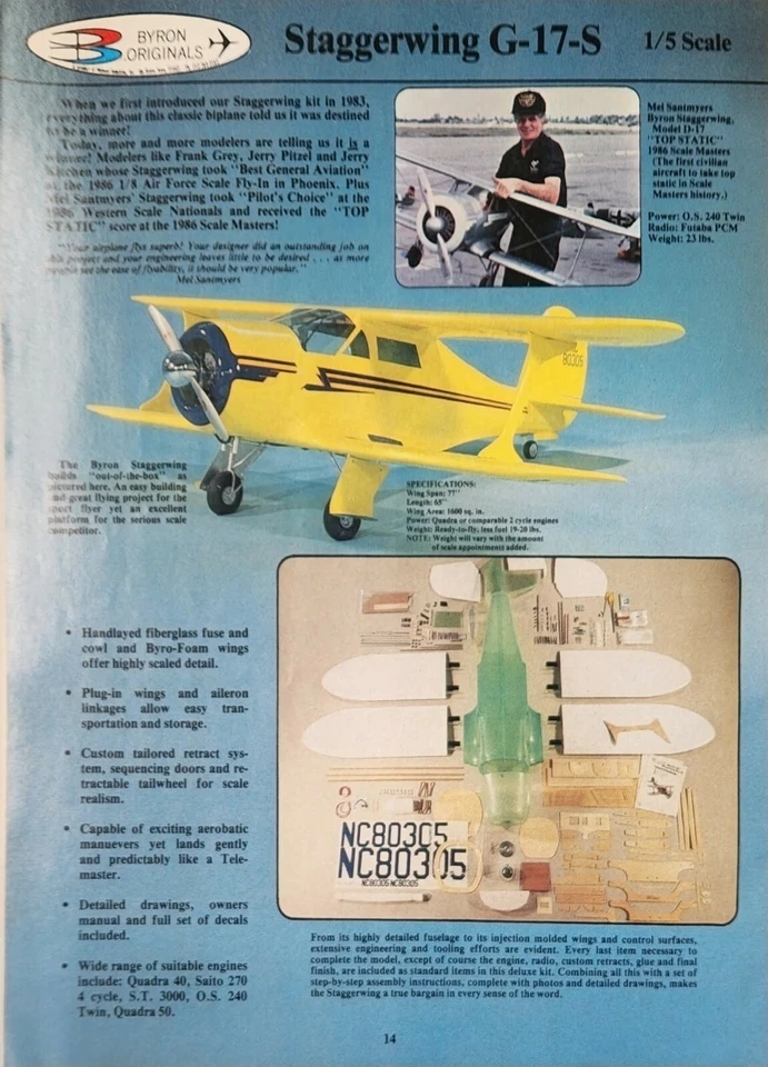Vintage 1987 Byron Staggerwind G-17-S Model Kit Print Ad Ephemera - Image 1 of 1