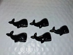 Resin Button Covers Set of 5 Black Whale Preppy Right Facing - Picture 1 of 3
