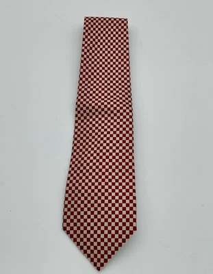 Gravata masculina Burberrys 100% seda xadrez bege vermelha feita à mão Itália - Imagem 1 de 4