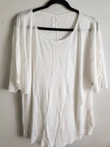 Brochu Walker Damen Leinen Rundhals Kurzarm Shirt weiß Größe L locker - Bild 1 von 5