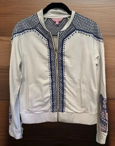 Lilly Pulitzer Jacke XS weiß Stickerei Design Full Zip Art To Wear Taschen - Bild 1 von 17