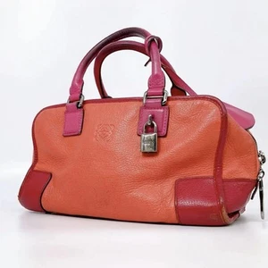 LOEWE Hand Bag Amazona Tote Purse Anagram Leather Red Pink Authentic from japan - Picture 1 of 24