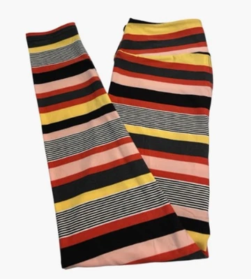 LuLaRoe Leggings OS One Size FALL Autumn BLACK BRICK RED Stripe HALLOWEEN Line - Image 1 of 4