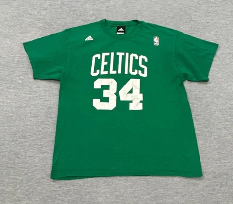 adidas Boston Celtics Shirt Mens Large Green Paul Pierce Number 34 Dual Graphic Cover