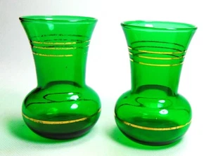 Mid Century Set Of 3 1/2" Forest Green Bud Vases By Anchor Hocking (Ca. 1950's) - Picture 1 of 6