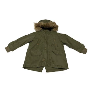 Zara Baby Boy Khaki Faux Fur Hooded Winter Jacket kkgCoat Size 18 24 Months 92cm - Picture 1 of 5