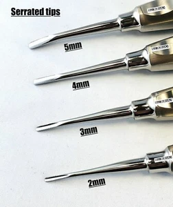Dental Root Elevators Serrated Tips (Set of 4) 5mm, 4mm, 3mm, 2mm GERMAN STEEL - Picture 1 of 2