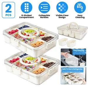 2 Divided Serving Trays Food Container with Handle for Candy Fruits Nuts Snacks - Picture 1 of 16