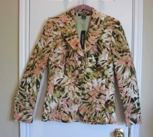 NWT ~ ELLEN TRACY Pink & Green Jacquard Silk/Wool Blazer ~ SZ 4 - Picture 1 of 12