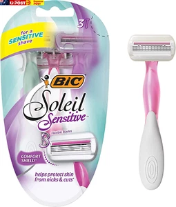 Soleil Sensitive Disposable Women'S Shaving Razors - Pack of 3 Shavers, Purple, - Picture 1 of 12