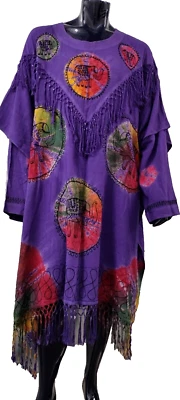 Maxi corbata africana vintage púrpura rayón caftán unisex flecos festival teñida hecha a mano XL Foto 1 de 4