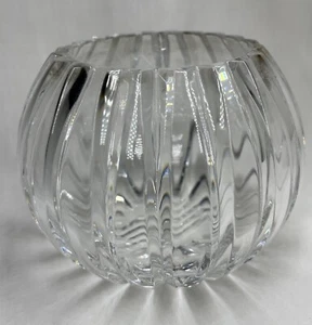 Klare gerippte runde schwere Kristall Kerzenhalter kleine Vase EUC - Bild 1 von 4
