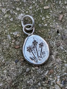 Little Hand Stamped Flowers Sterling Silver Hand Made One Of A Kind Charm .A16n - Picture 1 of 8