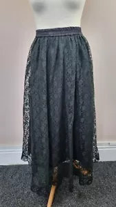 Vintage 1980s Topshop Lace Overlay Maxi Skirt Black Size 8 10 Gith Emo - Picture 1 of 9