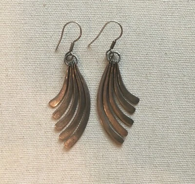 Pendientes Pluma Abanico Vintage Boho Steampunk México Esterlina TL-69 Graduados 2.5" Foto 1 de 4