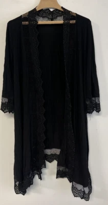 Cárdigan suéter Love Culture negro frente abierto bordes de ganchillo mediano Foto 1 de 4