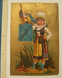Noruega Suecia Niña Bandera y Sello Victoriano Tarjeta Publicitaria c1880s 2-3/4"x 4" - Imagen 1 de 2