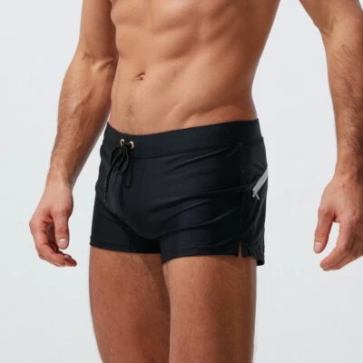 Swimming Trunks Men's Boxers Surf Beach Shorts Swimwear With Pocket Black 452 - Image 1 of 4