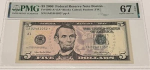 2006 5 federal reserve note Boston Star 🌟 Note PMG 67 EPQ - Picture 1 of 3