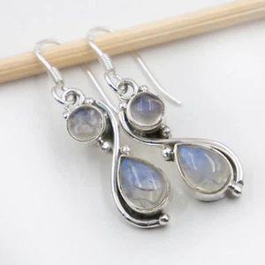Mondstein Ohrhänger Silber 925 Ohrringe Schmuck Blau Weiß schimmernd  cha ts - Bild 1 von 3