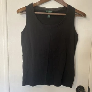 Lauren Ralph Lauren Vintage Sleeveless Black Top Size Medium Cotton Ribbon Trim - Picture 1 of 9