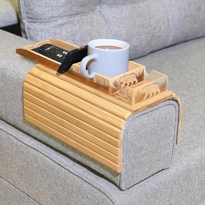 Bamboo Couch Cup Holder Tray – Non-Slip & Foldable Sofa Arm Table &  - Image 1 of 4