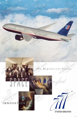 United Airlines Boeing 777 'Magnificent Sevens' 1995 Travel Poster Wall Art Prin