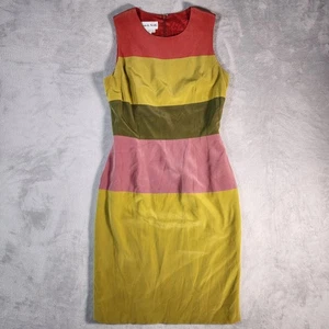Elizabeth Scott Dress Womens Size 6 Green Colorblock Silk Y2K 70s Look Vintage - Picture 1 of 10