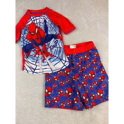 Conjunto de camisa de natación y bañador pantalones cortos Spider-Man talla pequeña con protección contra erupciones para niños Foto 1 de 2