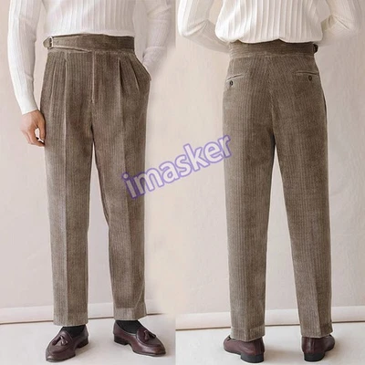 Pantalones de pana para hombre Nápoles Gurkha cintura alta pantalones rectos informales de negocios Foto 1 de 4