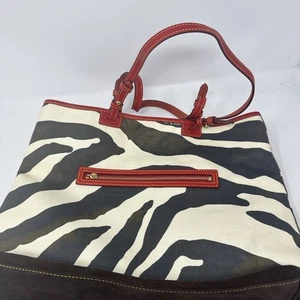 Dooney Bourke Black And white Striped Leisure Large Zip Tote Bag - Picture 1 of 9