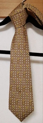 Corbata de seda con patrón de ajedrez Hermes beige usada con pequeña mancha - Imagen 1 de 4