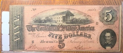 1864 United States Confederate States $5 Fr. T69 - Image 1 of 2