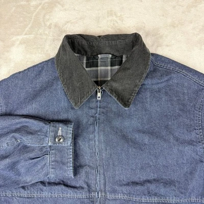 Jaqueta masculina UNIQLO XL azul marinho com zíper blusa curta jeans forrada de flanela Y2K em excelente estado usado - Imagem 1 de 4
