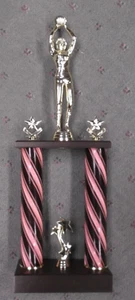 female BASKETBALL 2 post trophy pink twist wood column wood base award - Picture 1 of 1