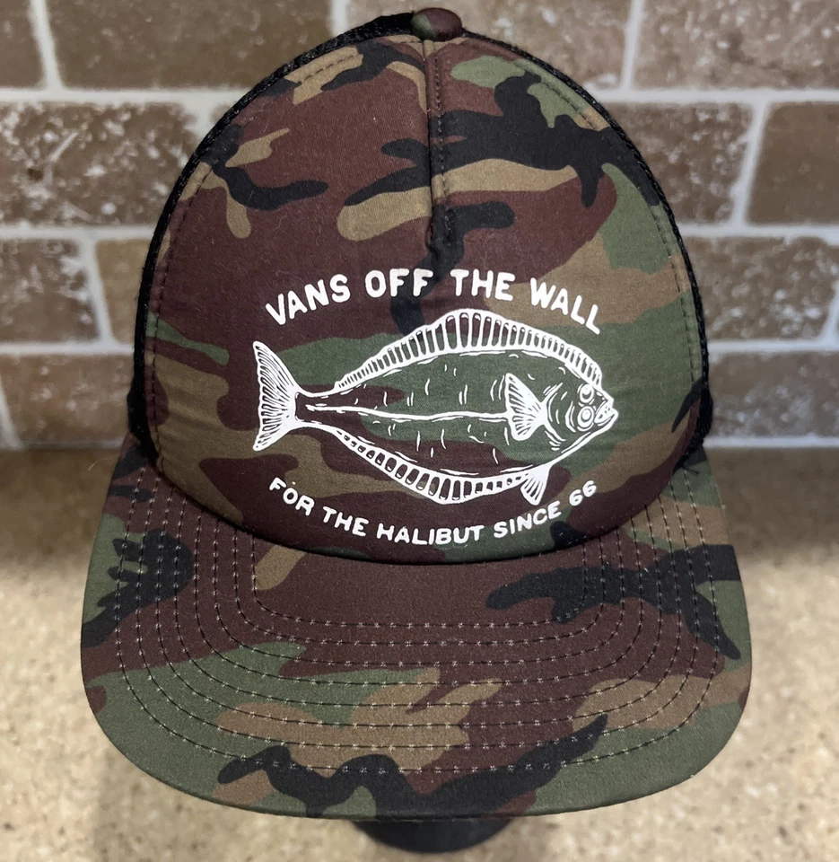 Vans “For The Halibut” 66 Camo Trucker Hat Snapback Mesh Y2K Skater Streetwear - Image 1 of 4