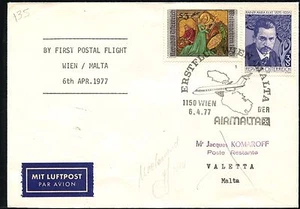 LETTRE 1ER VOL AUTRICHE MALTE MALTA VALETTA WIEN VIENNE 1977First Flight Cover - Imagen 1 de 1