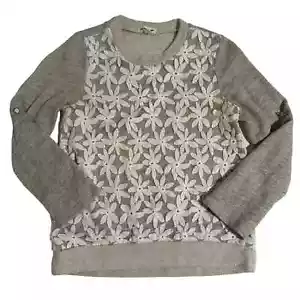 Monteau Girl Crochet Flower Sweatshirt Gray Size 10-11 - Picture 1 of 5